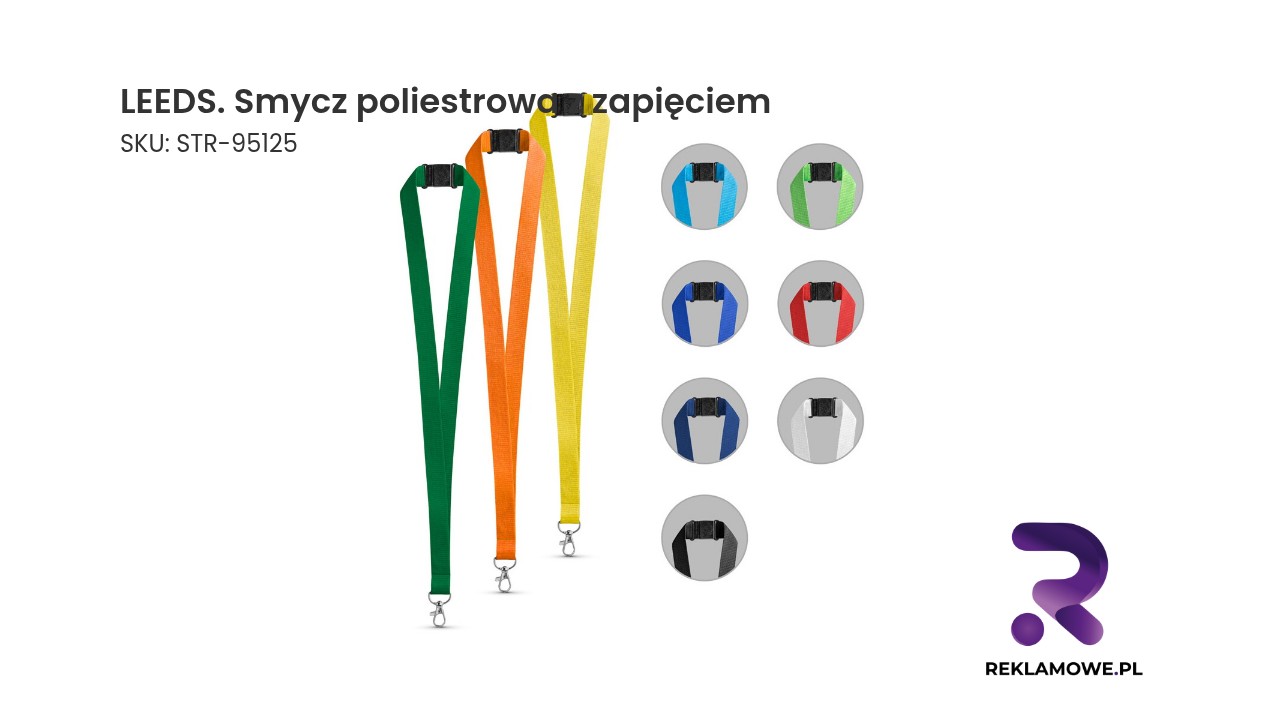 LEEDS smycz poliestrowa z zapięciem - praktyczna smycz reklamowa