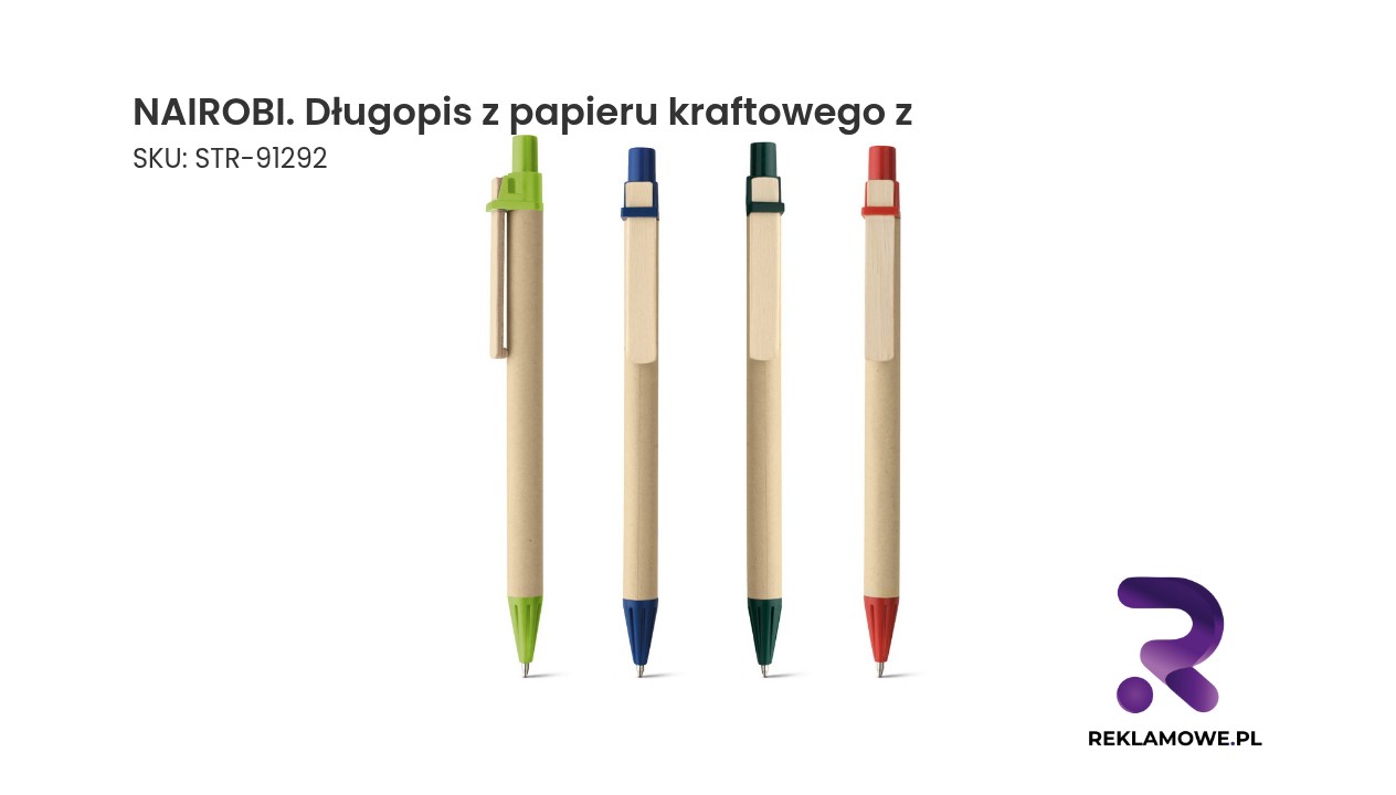NAIROBI. Długopis z papieru kraftowego z drewnianym klipsem Długopis NAIROBI z papieru kraftowego – ekologiczny długopis reklamowy
